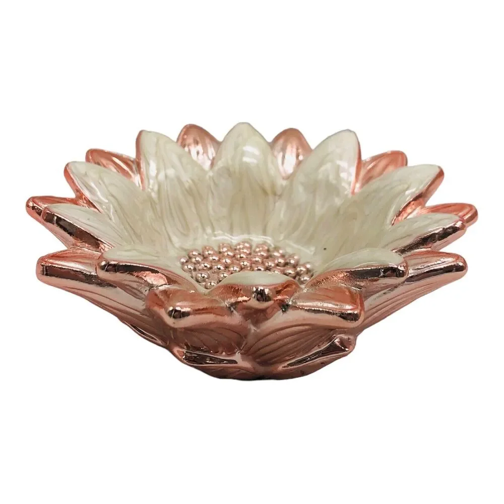 Cynthia Rowley Rose Gold Enamel Sunflower Trinket Dish Bowl Designer Gift Mother